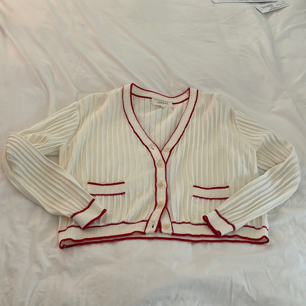 THE GREAT. White and Red Women's Sweater